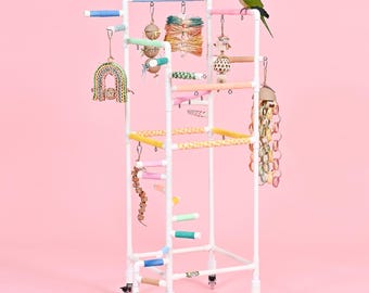 Salle de sport classique pour perroquets dans la tour - Support pour oiseaux en PVC, aire de jeux pour perroquets