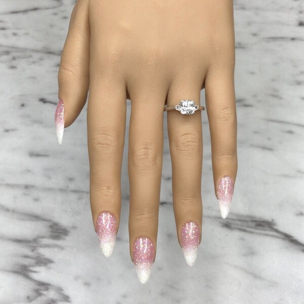 Pink & White Glitter Press On Nails