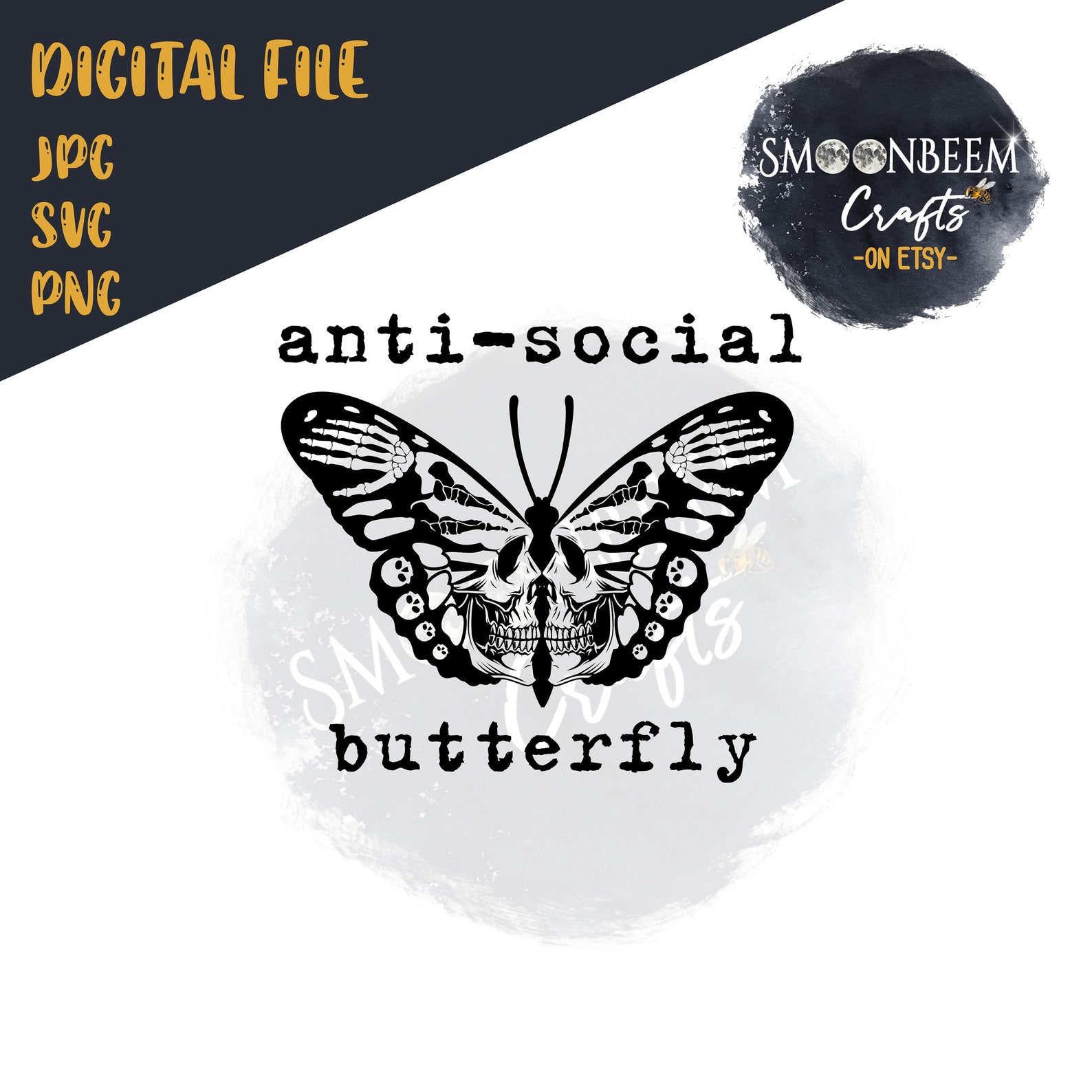 Anti Social Butterfly SVG PNG JPG Digital Download File | Etsy