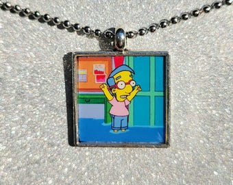 Everything's Coming Up Milhouse Simpsons Small Square Pendant Necklace