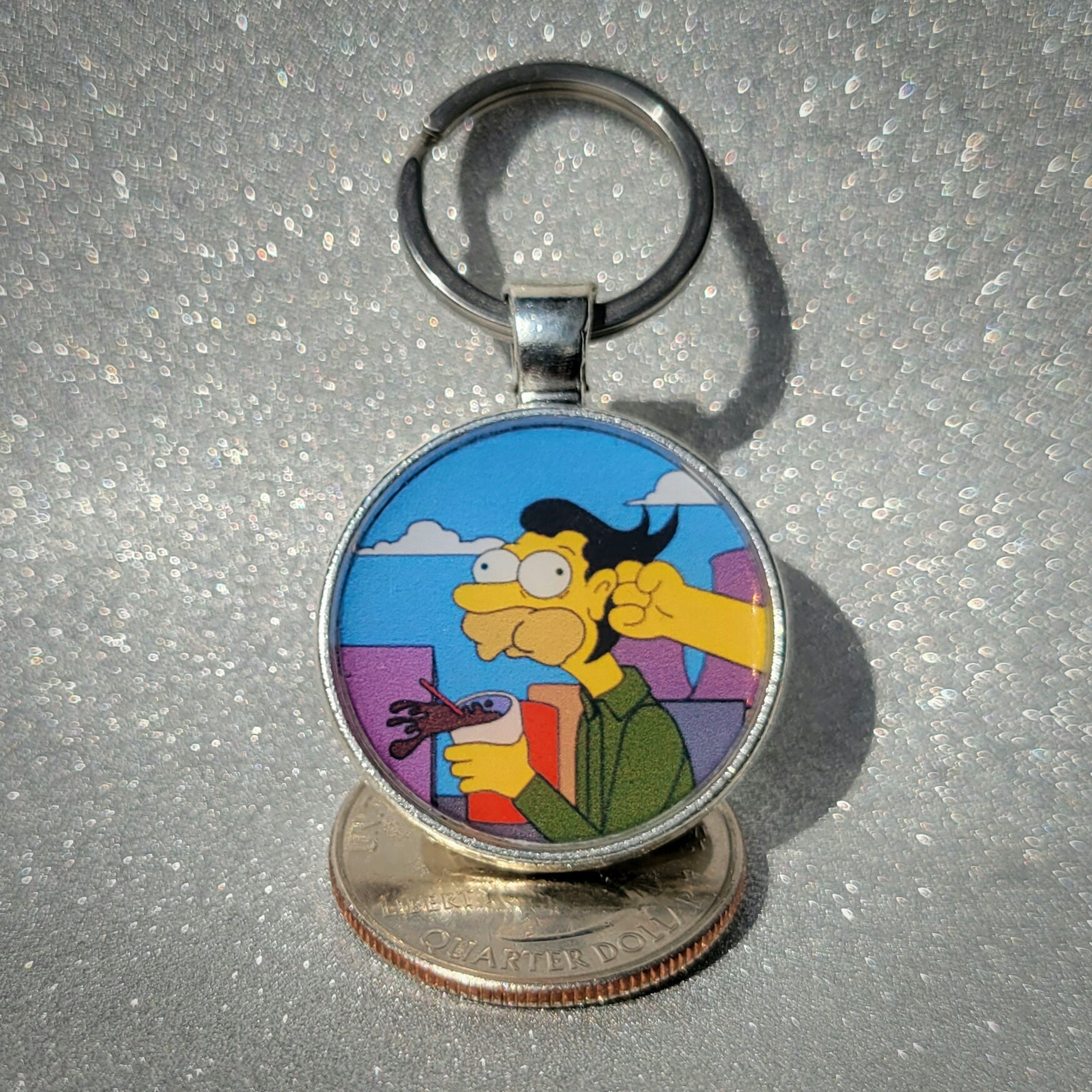 Lenny Gets Punched in the Back of the Head by Homer Keychain Pendant