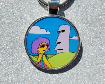 Patty Selma Easter Island Rapanui Slide Show Flaming Moe's Simpsons Pendant Keychain