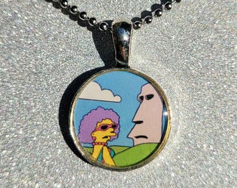 Patty Selma Easter Island Rapanui Slide Show Flaming Moe's Simpsons Pendant Necklace