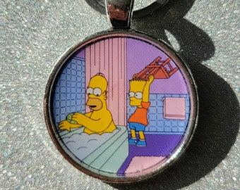 Bart Hits Homer with a Chair in the Bathtub Simpsons Pendant Keychain