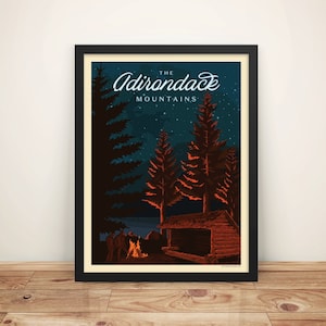 Adirondacks Poster Print | Lean-To Camping - Home Decor Artwork, Vintage Travel Poster