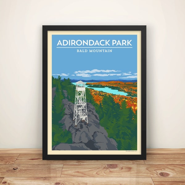 Adirondacks Poster Print | Bald Mountain Lookout - Old Forge, Home Decor Artwork, Vintage Travel Poster