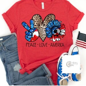 Peace Love America Leopard, Patriotic, July 4th, 4th of July, Red, White, and Blue
