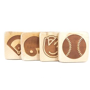 Baseball Icon Wood Coaster Set, Regalo sportivo, Regali baseball, Regali per lui