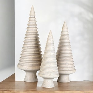 Handmade Christmas Tree Wooden Ornament Set of 4 Unique Christmas Ornament Miniature Corrugated Christmas Tree Decor Housewarming Gift