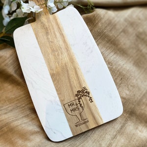 Personalized Marble Wood Charcuterie Board Anniversary Gift, Custom Wedding Gift For Newlywed, Engagement Gift For Couple, Gift for Her Him