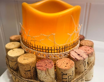 Cork Candle Ring with a Pillar Candle