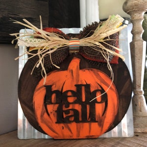Hello Fall Wood and Tin Sign