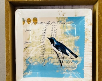 Letrero de madera con forma de pájaro: decoración vintage para el hogar (15 x 15 cm)