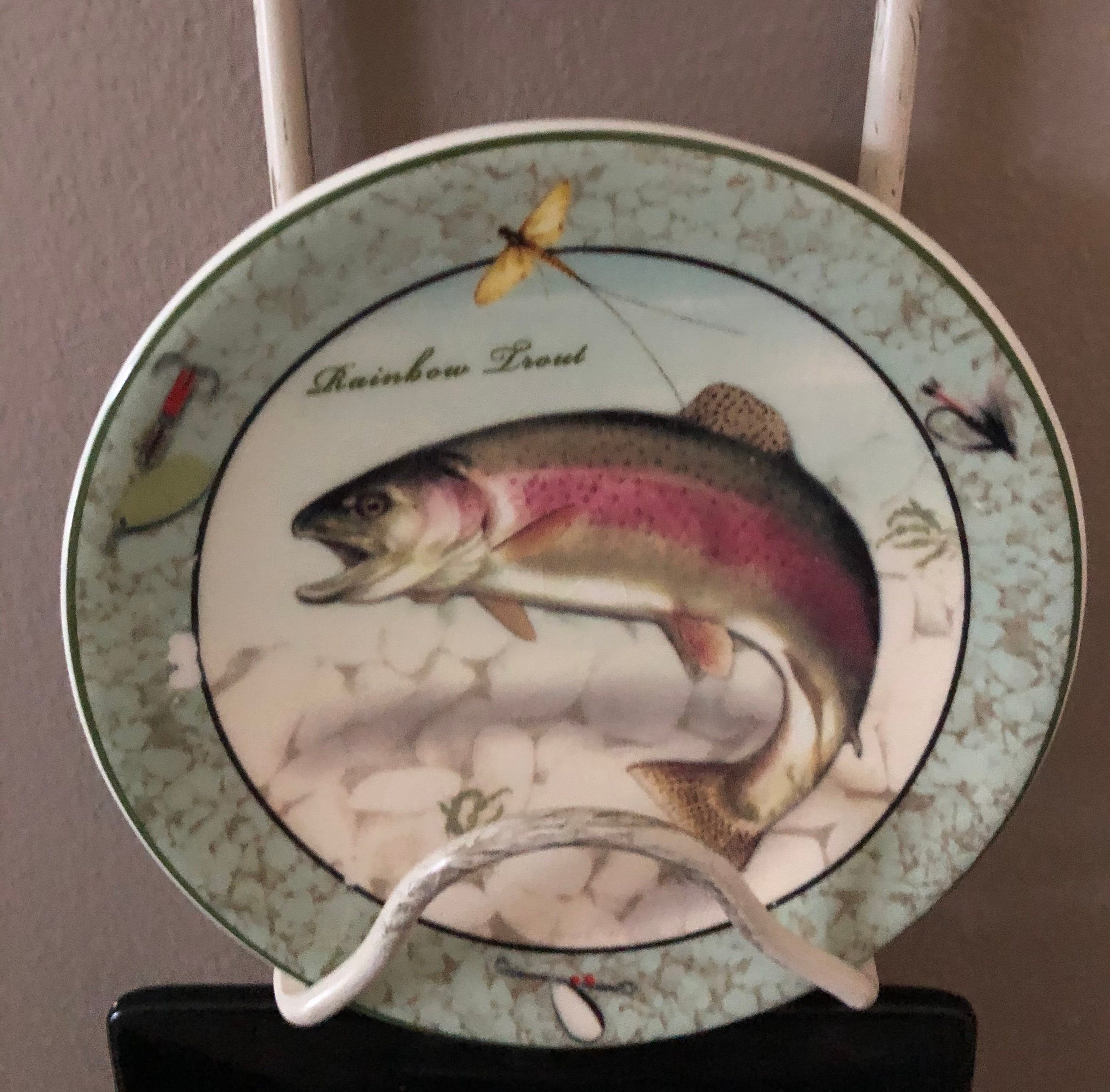 Fishing Plates and Metal Stand Etsy