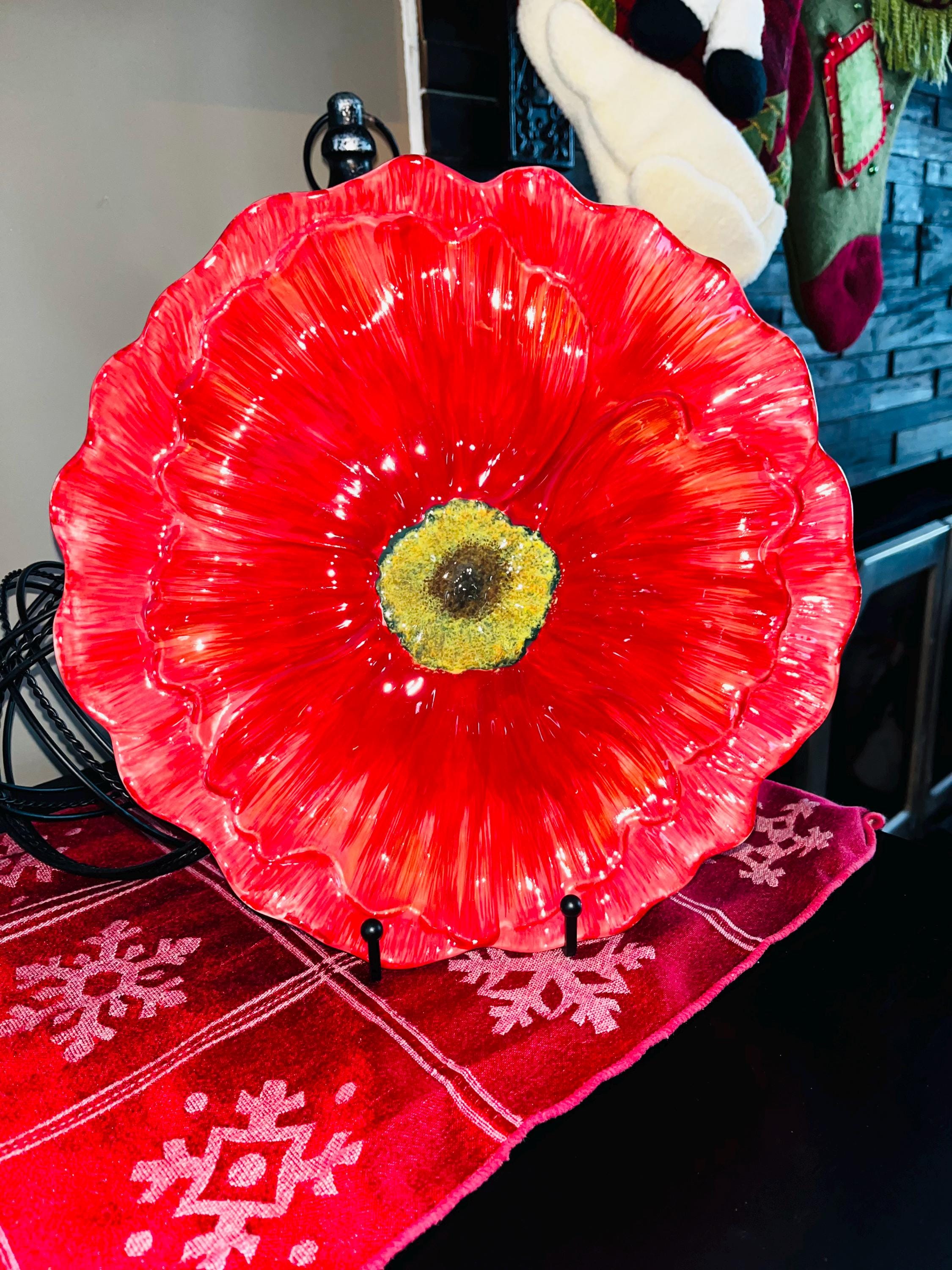 Pretty Red Poppy Plate and Stand - Etsy