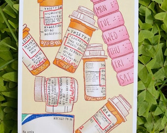 Daily Communion Original Print- 5in by 7in- pills, prescription artwork- by Apricot Armida