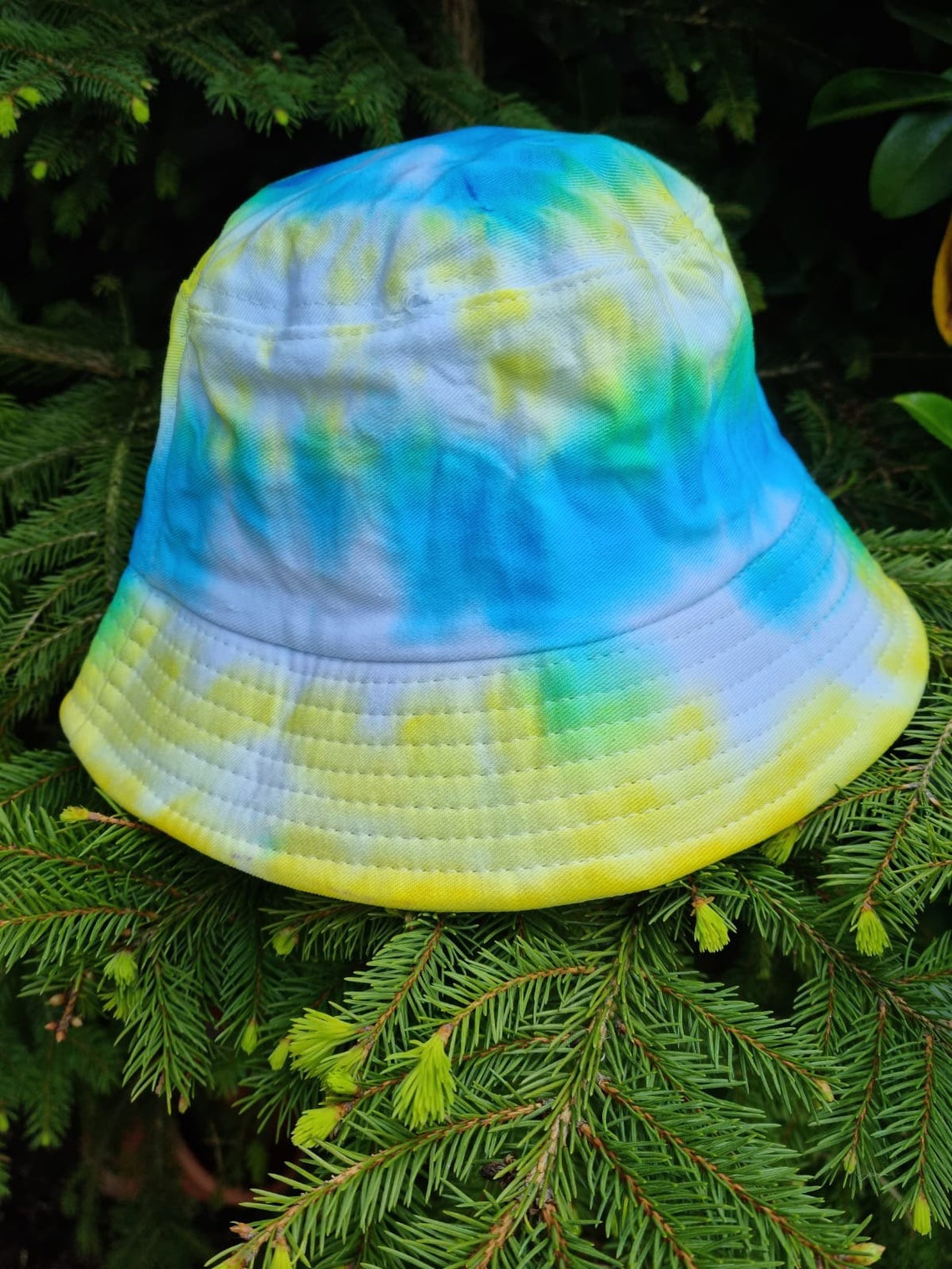 Tie dye bucket hat blue yellow & green Etsy