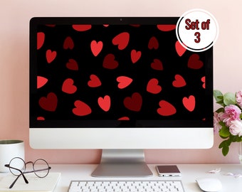 Three Red Hearts Valentine's Day Computer Desktop Wallpaper