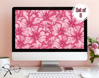 Set of Eight Colorful Floral Computer Wallpapers