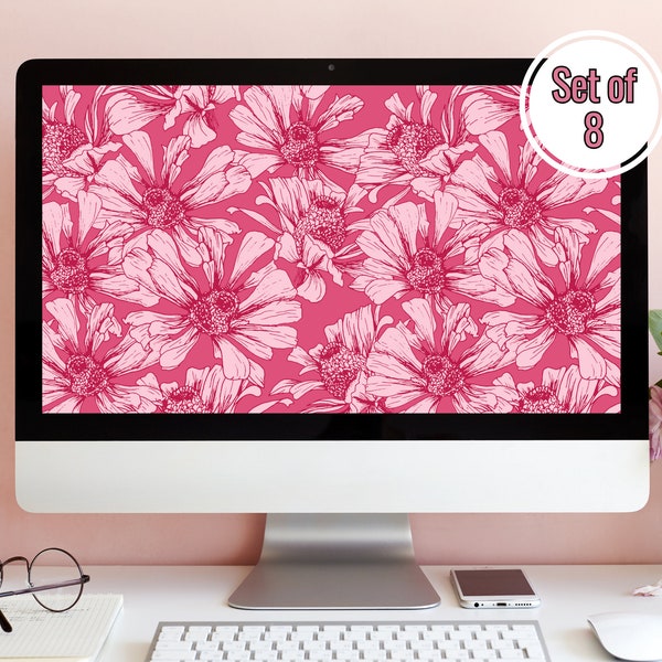Set of Eight Colorful Floral Computer Wallpapers