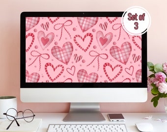 Set of Three Hearts & Bows Valentine's Day Computer Desktop Wallpaper