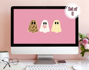 Set of Six Concha Valentine's Day Ghost Desktop Wallpaper