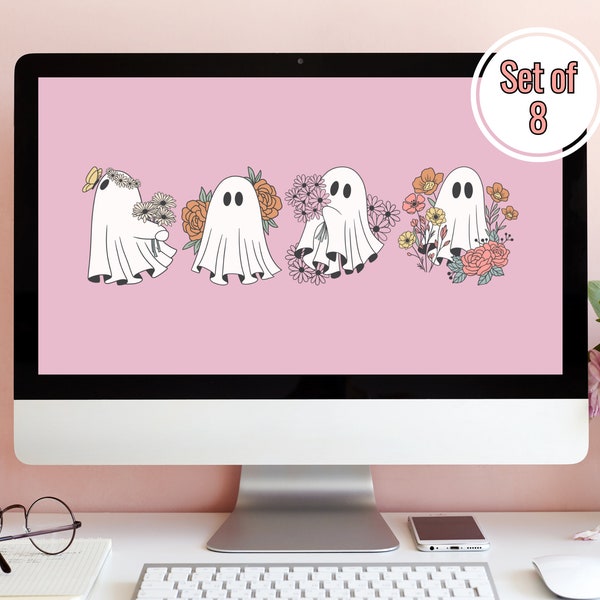 Set of Eight Floral Valentine's Day Ghost Desktop Wallpaper