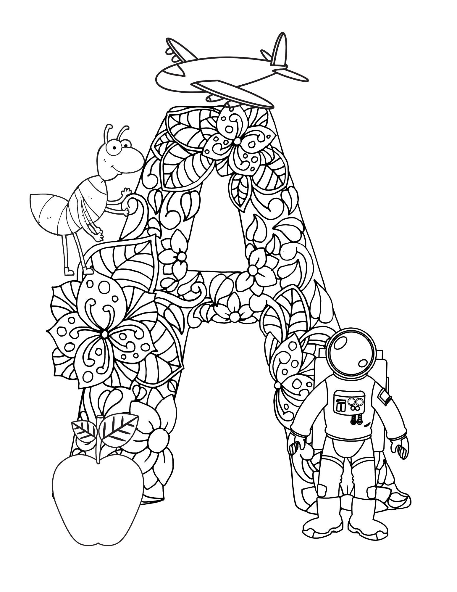 The letter A coloring page | Etsy