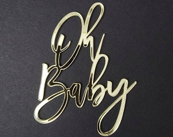 Oh Baby: etiquetas de acrílico para nombres de tartas, adornos para tartas, para baby shower, revelación de género o cualquier celebración