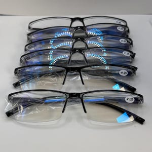 6 Pack Mens Rectangular Half Frame Blue Light Blocking Reading Glasses Black Spring Hinge Readers