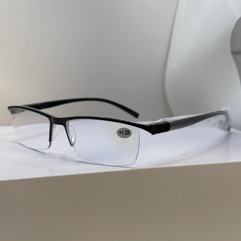 6 Pack Mens Rectangular Half Frame Blue Light Blocking Reading Glasses Black Spring Hinge Readers image 4
