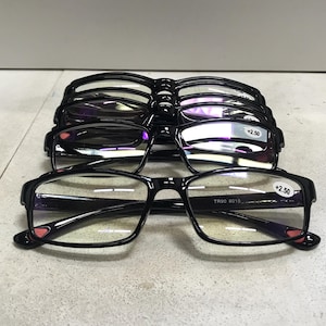 6 Pack Mens Womens Unisex Lightweight Rectangular Blue Light Blocking Reading Glasses Black Full Frame Readers