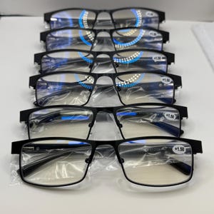 6 Pack Mens Rectangular Metal Frame Blue Light Blocking Reading Glasses Black TR90 Unbreakable Arms Readers Spring Hinge