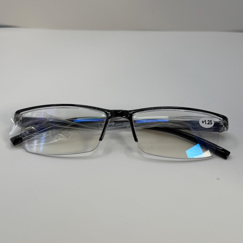6 Pack Mens Rectangular Half Frame Blue Light Blocking Reading Glasses Black Spring Hinge Readers image 2