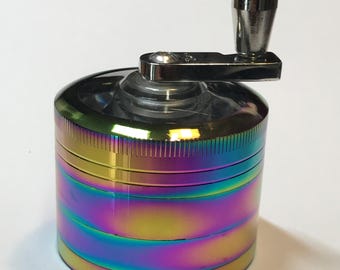 2 Inch Metal Dry Herbal Herb Tobacco Spice Grinder with Handle Crank Smoke Crusher Rainbow