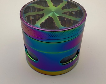 2.5 Inch 4 Piece Large Metal Herbal Herb Tobacco Grinder Spice Smoke Crusher Rainbow for Holiday Anniversary Gift