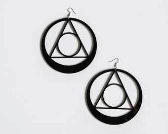 Oversized Alchemy | Philosopher's Stone | Inspired | All Seeing Eye | Third Eye | Sacred Geometry | Black Acrylic Earrings