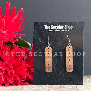 Atheist | Atheism | Secular Humanist | Humanism | Agnostic | Freethinker | Antitheist | Heathen | Walnut Bar Earrings