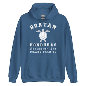 Roatan Honduras sea turtle unisex hoodie/men&#39;s Roatan long sleeve souvenir sweatshirt/women&#39;s Roatan shirt/Roatan Honduras beach vacay hood