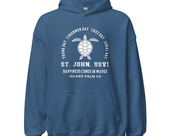St John USVI Unisex Hoodie/St John Virgin Islands sweatshirt/St John USVI Caribbean shirt gift/Trunk Bay shirt/Coral Bay shirt/cruise hoodie