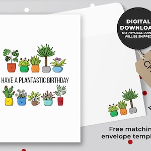 Tenga una tarjeta imprimible de cumpleaños plantastic / Punny Card, plant theme birthday card, plant lovers birthday card, garden / instant download