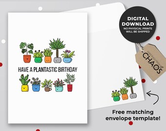 Have a plantastic birthday Printable Card | Punny Card, Plant Theme Birthday Card, Plant Lovers Birthday Card, Garden | Instant Download