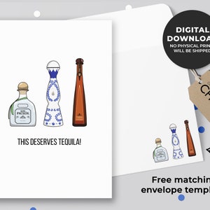 Dies verdient Tequila druckbare Karte | Lustige Feier Karte, Alkohol Graduierung Karte, Tequila Congrats Karte | Sofortiger Download