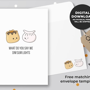 What Do You Say We Dim Sum Lights Printable Card | Punny Anniversary, Dim Sum Love Card, Asian Food Pun, Valentine Card | Instant Download