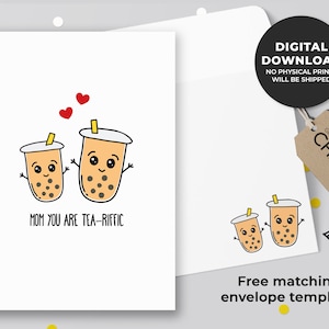 Mamá Usted es tarjeta imprimible riffic té / Boba tarjeta del día de la madre, tarjeta para mamá, tarjeta del día de la madre punny, juego de palabras de comida asiática / descarga instantánea