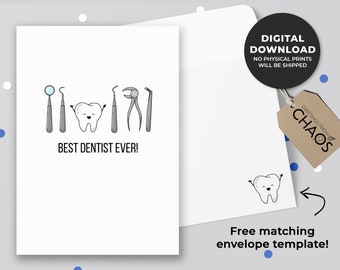 El mejor dentista jamás imprimible tarjeta / tarjeta de graduación de la escuela dental, nueva tarjeta de graduado de dentista, dentista gracias / descarga instantánea