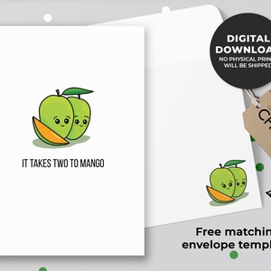 It takes two to mango Printable Card | Mango Greeting Card, I love you Card, Kawaii Art, Food pun card, Anniversary | Instant Download