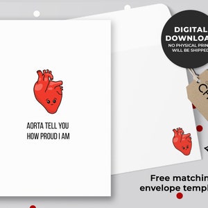 Aorta Vertel je hoe trots ik ben afdrukbare kaart | Verpleegkundige Week Appreciation Card, Funny Medical Valentine's Card, Doctor Card | Direct downloaden