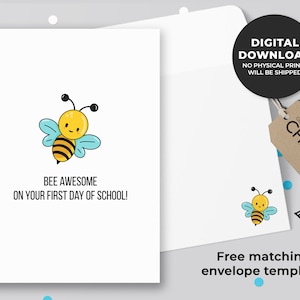 BEE impresionante en su primer día de la escuela tarjeta imprimible / tarjeta para maestros, primer día de la tarjeta de la escuela, tarjeta de buena suerte / descarga instantánea