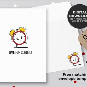 hora para o cartão imprimível da escola | Cartão para Professores, Cartão do Primeiro Dia de Aula, Cartão Escolar de Boa Sorte, Cartão de Volta às Aulas | Download instantâneo